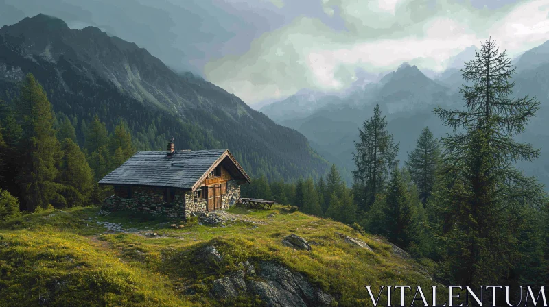 Secluded Cabin in the Mountains AI Image