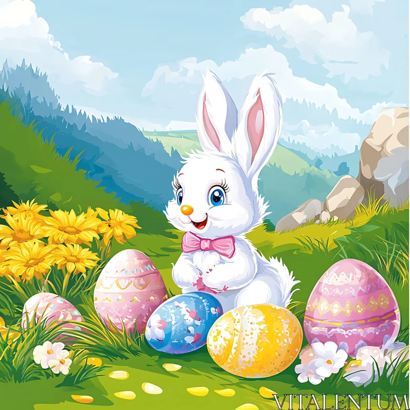 Whimsical Easter Bunny Cartoon Art AI Image