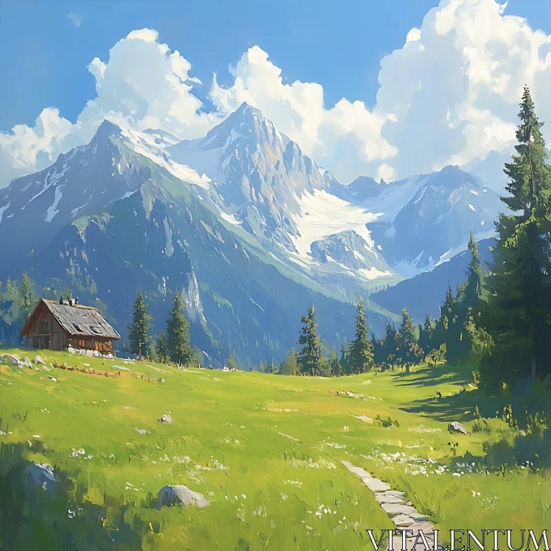 Cabin in Mountain Landscape AI Image