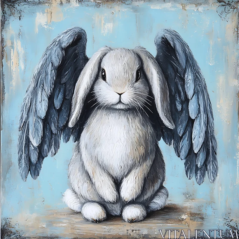 AI ART Winged Rabbit Art - Serene Animal Painting