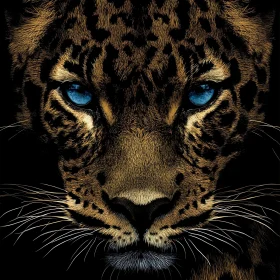 Leopard Face Close-Up with Blue Eyes