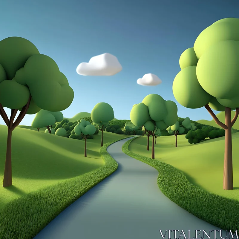 Pastoral Scene with Path and Greenery AI Image