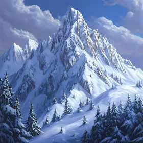 Winter Landscape with Snow-Capped Mountains