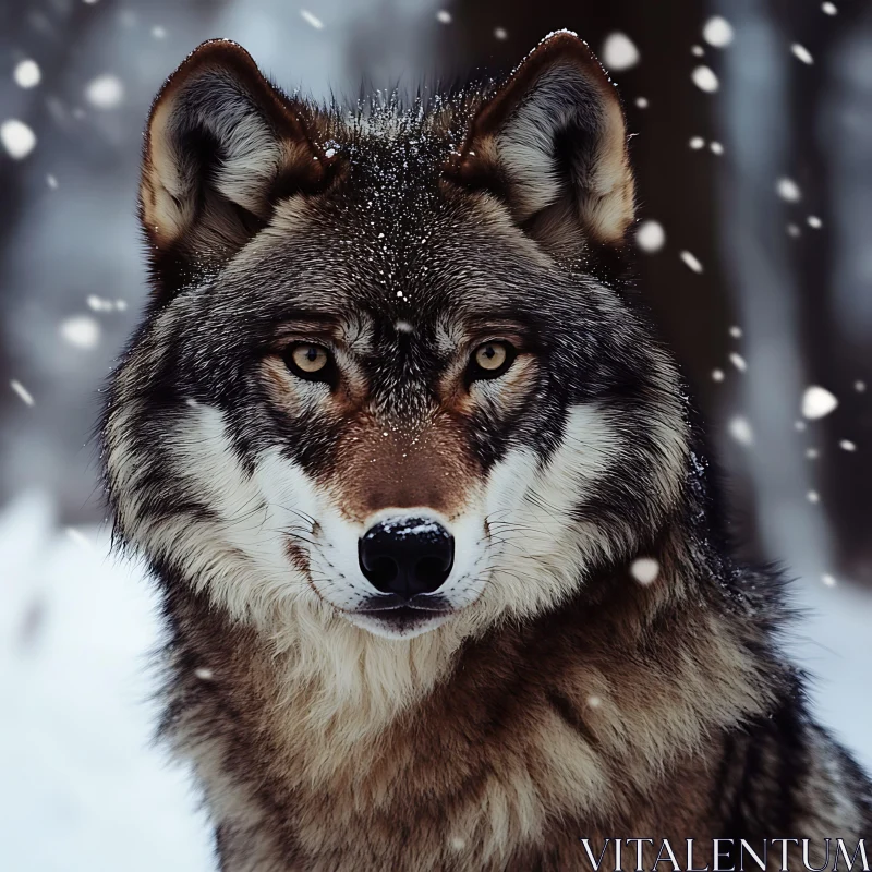 Snowy Wolf in a Forest Scene AI Image