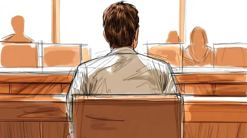 Man in Courtroom Sketch Art