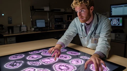 Doctor Examining Medical Data on Screen