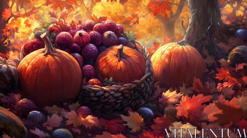 Pumpkins in Autumn Leaves AI Image