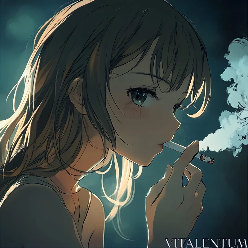 Anime Art: Smoking Female Character AI Image