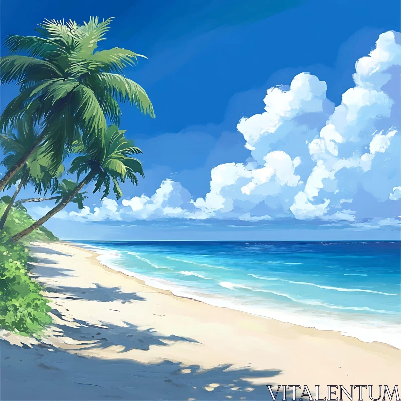 AI ART Seascape with Palm Trees and Blue Sky