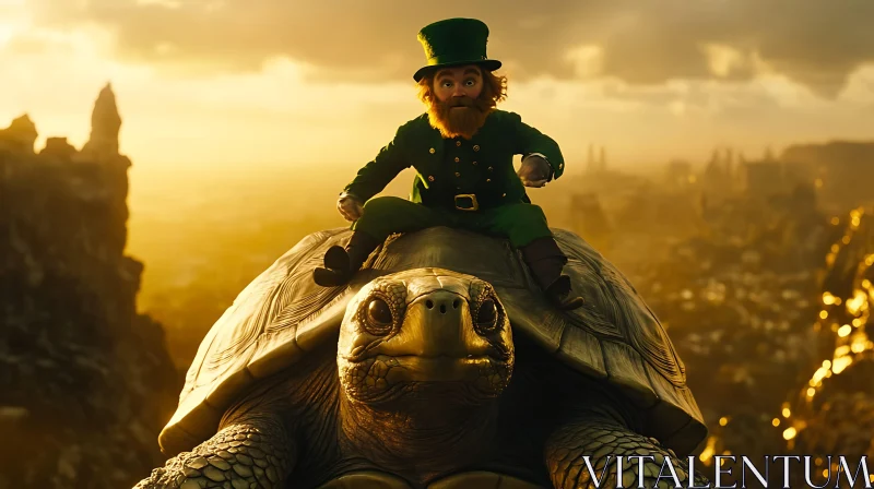 AI ART Leprechaun Riding Turtle