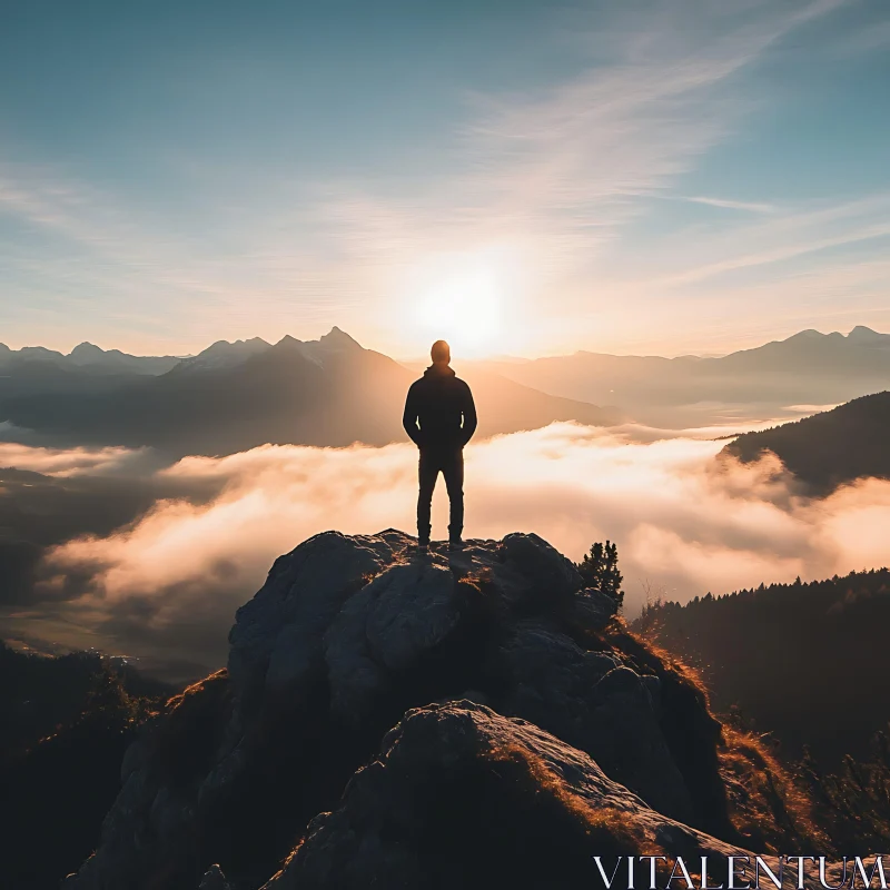 Sunrise Silhouette on Mountain Top AI Image