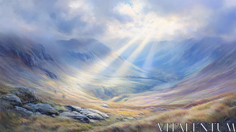 Sunlit Mountain Valley AI Image