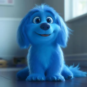 Cute Blue Animated Dog Sitting in Room