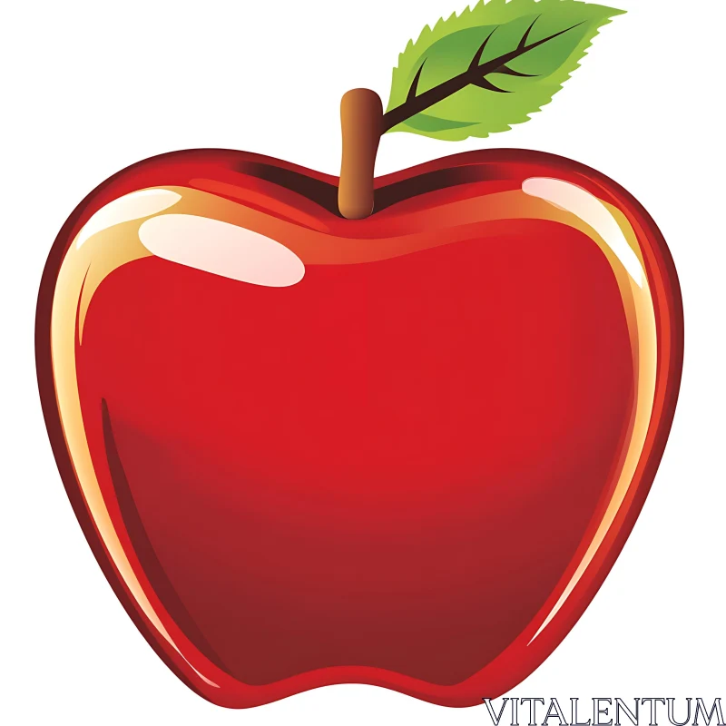 AI ART Shiny Red Apple with Green Leaf