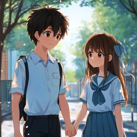 Anime School Romance: A Couple's Tender Moment