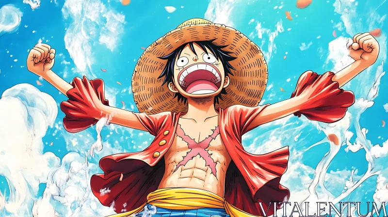 Animated Straw Hat Character Celebration AI Image