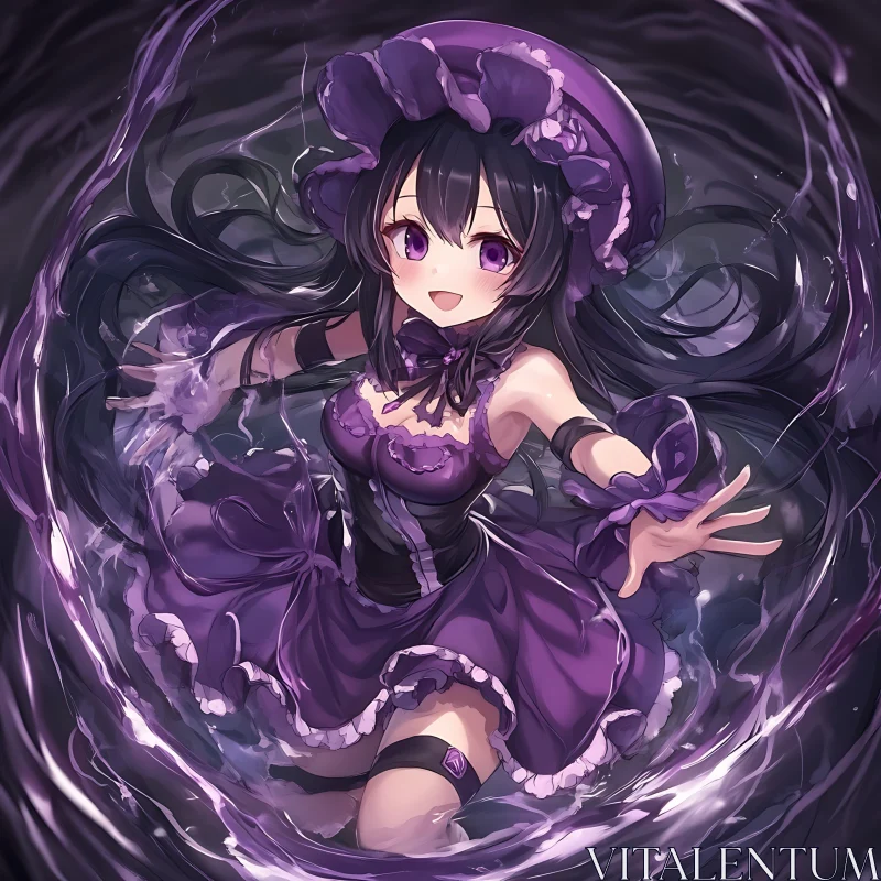 Mystical Anime Girl in Swirling Vortex AI Image