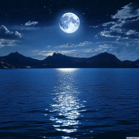 Nightscape with Moonlit Water and Mountains