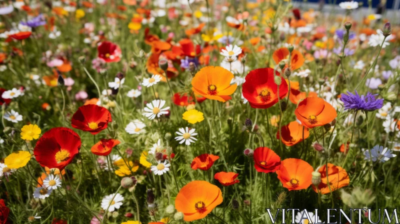 Colorful Field of Flowers in Soft Orange and Red Hues AI Image