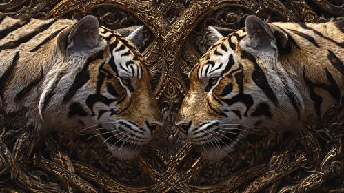 Symmetrical Tigers with Golden Ornament