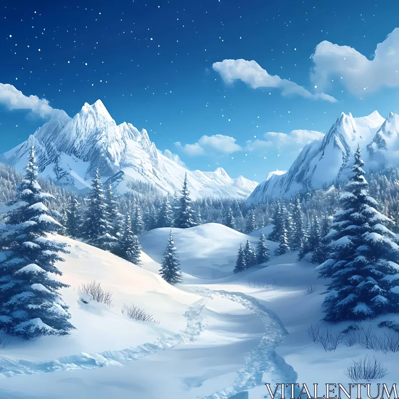 Winter Mountain Landscape with Path AI Image