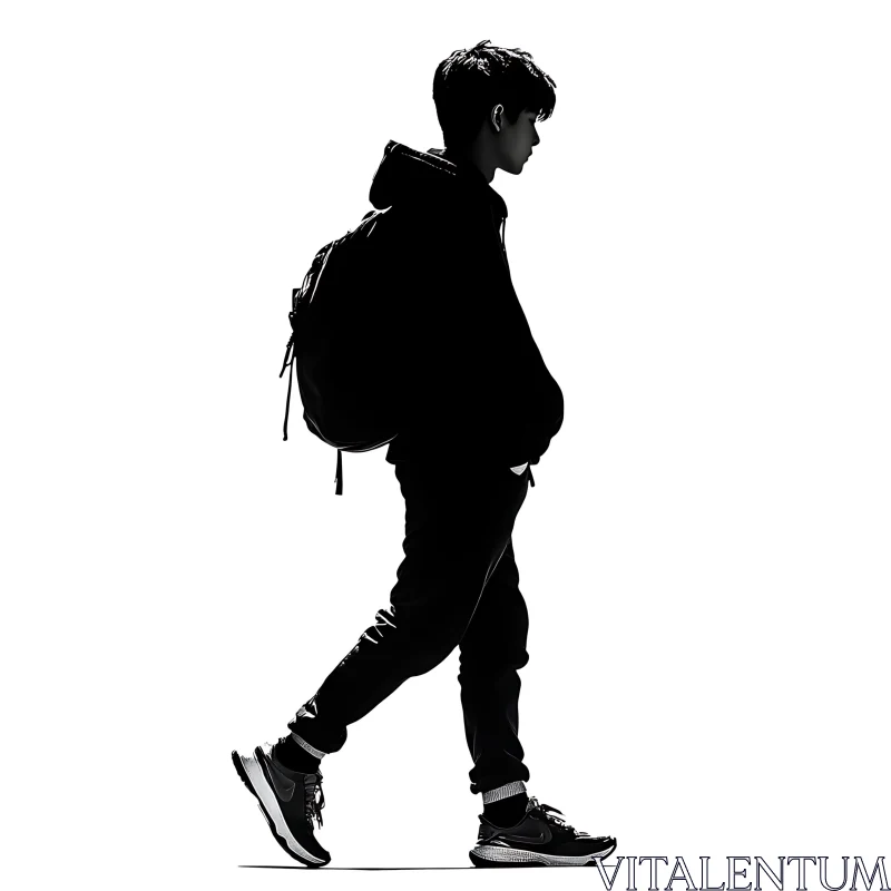 Monochrome Man Portrait with Backpack AI Image