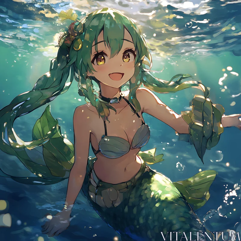 Fantasy Mermaid with Green Hair AI Image