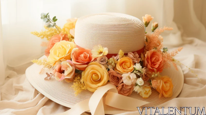 Romantic Hat with Yellow and Orange Flowers | Mori Kei Inspired AI Image