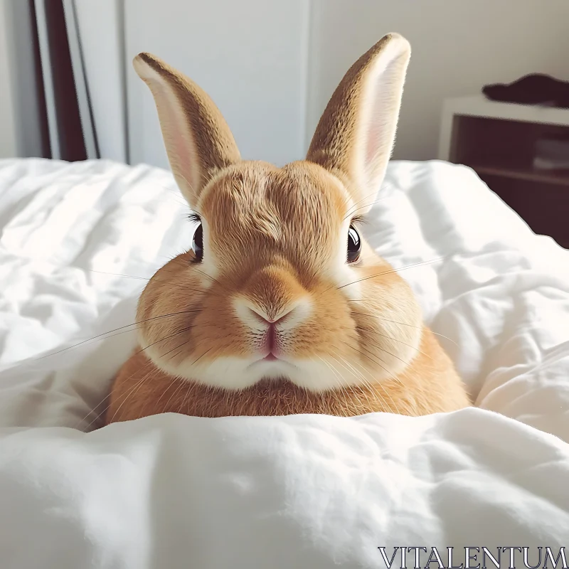 Charming Rabbit Snuggled in White Sheets AI Image