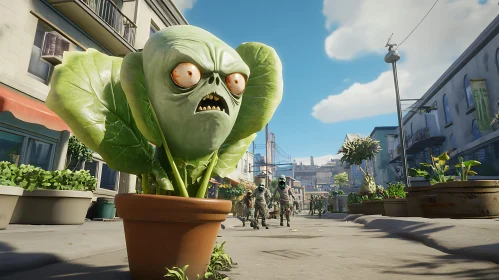 Cartoon Zombie Plant in Flower Pot