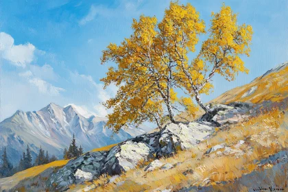 Golden Trees on Hillside Art