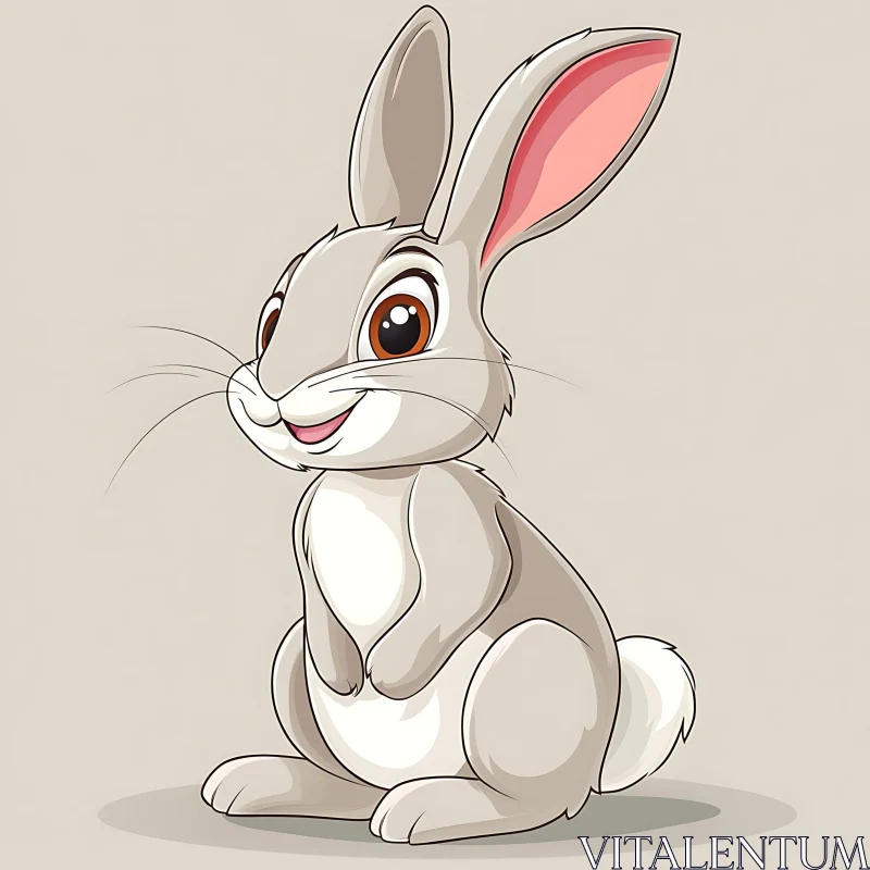 Cute Grey Bunny Cartoon AI Image