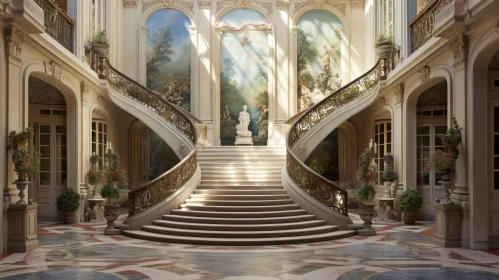 19th Century French Academy Style Palace with Marble Staircase