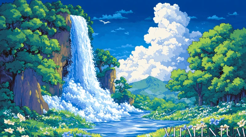 Enchanted Forest Waterfall Scene AI Image