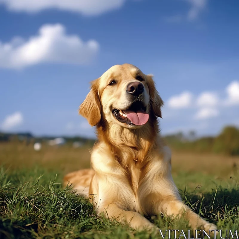 Joyful Golden Retriever in Open Field AI Image