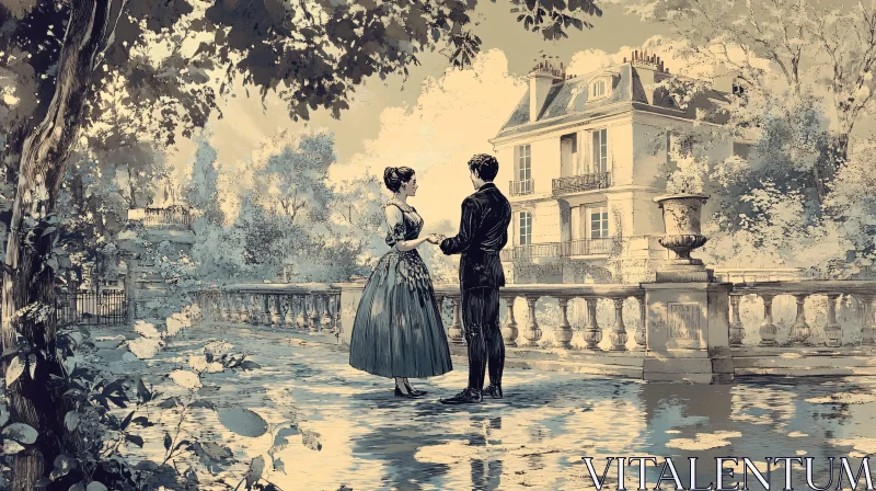 AI ART Charming Garden Moment with Vintage Lovers