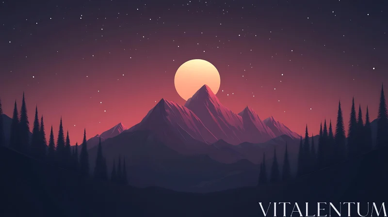 AI ART Serene Mountain Landscape at Night