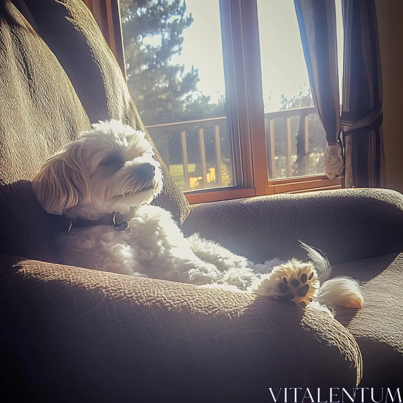 Sunbathing Dog in Cozy Chair AI Image