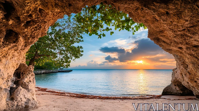 AI ART Sunset Vista from Coastal Cave