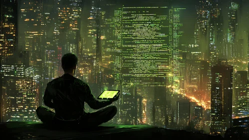 Coder in Contemplation Overlooking City