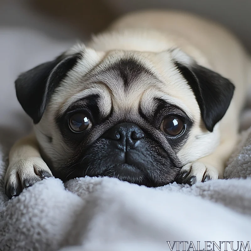 Cute Pug Lying on a Soft Blanket AI Image