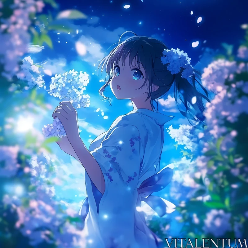 Ethereal Anime Girl in Flower Garden AI Image