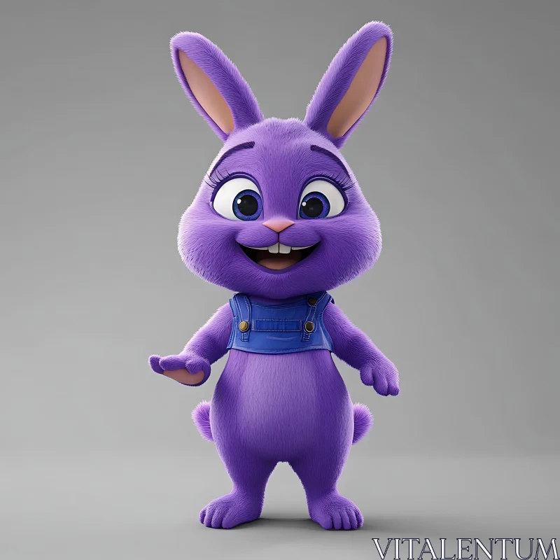 Whimsical Purple Bunny in Overalls AI Image