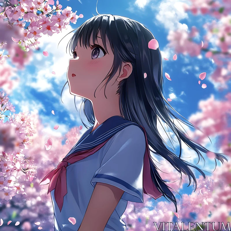 Serene Anime Girl in Cherry Blossom Season AI Image