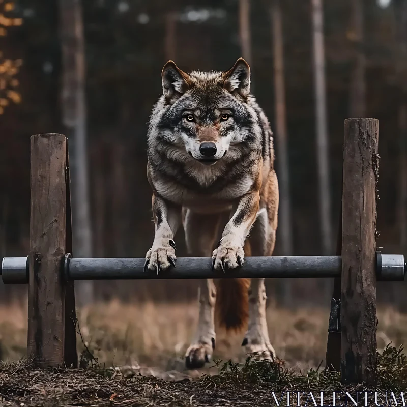 AI ART Powerful Wolf Stance in Woodland Scene