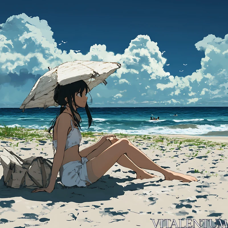 AI ART Tranquil Beach Day in Anime Style