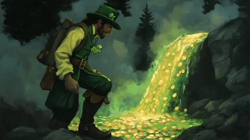 Irish Folklore: Leprechaun and Golden Waterfall