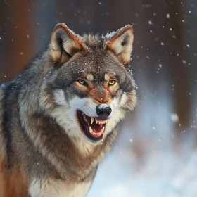 Angry Wolf Portrait in Winter