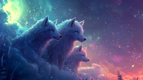 Ethereal Wolves at Night