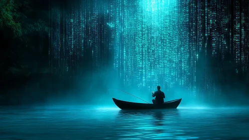 Digital Fishing: Serene Data Stream Art